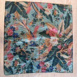 Sezane Square Scarf, Floral and Bird Print, 100% Silk, 53 x 53 cm / 20 x 20 in